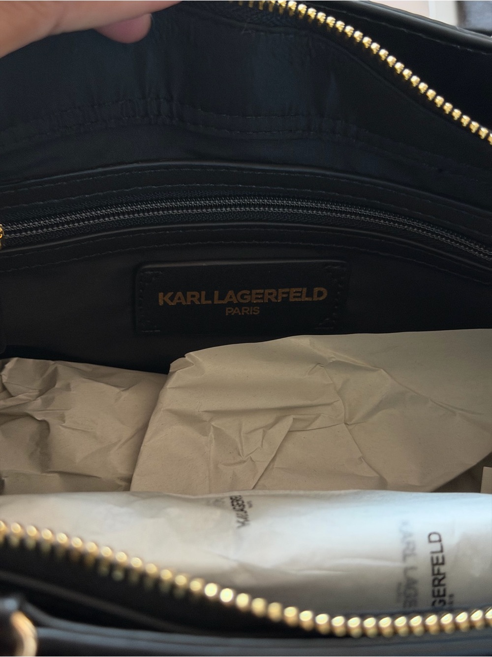 Karl Lagerfeld Black Croc-Embossed Satchel with Gold Charm - Picture 6 of 14